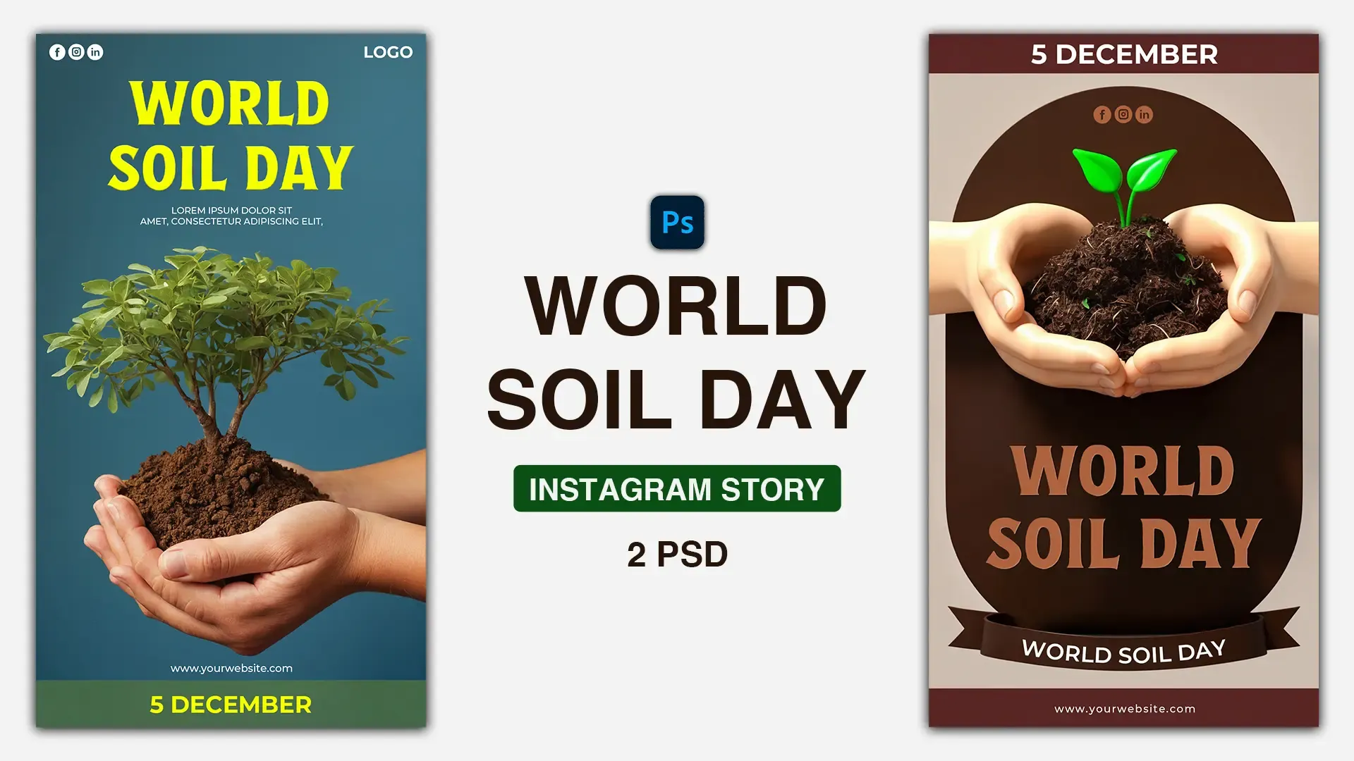 World Soil Day Wishes E-Card Instagram Story Template Featuring Tree and Soil